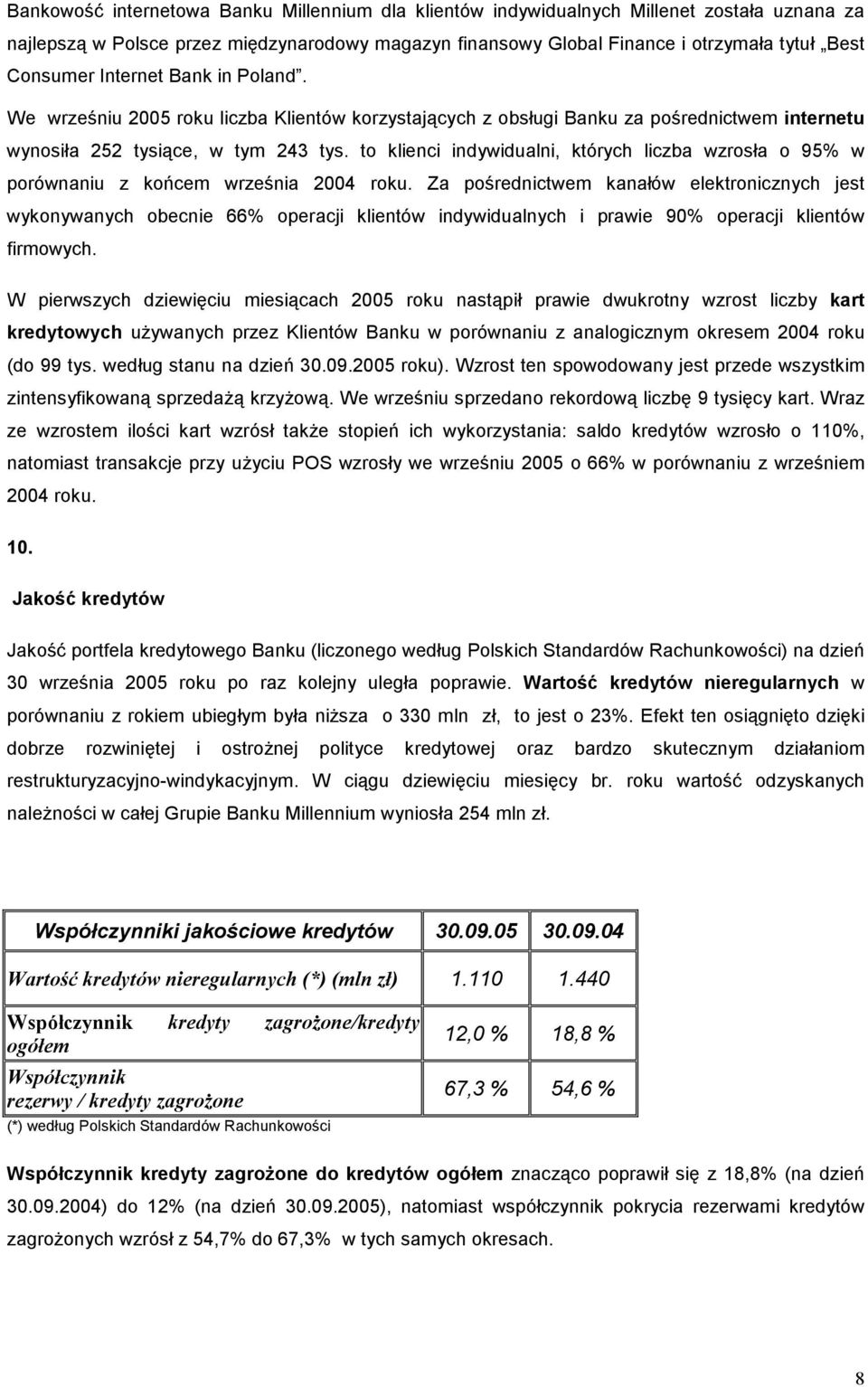 to klienci indywidualni, których liczba wzrosła o 95% w porównaniu z końcem września 2004 roku.