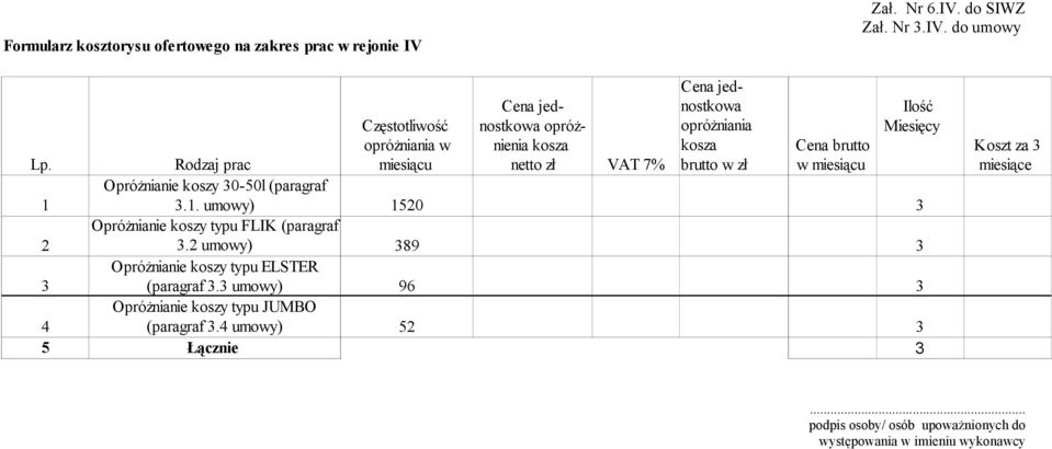 Nr 3.IV. do umowy w (paragraf 1 