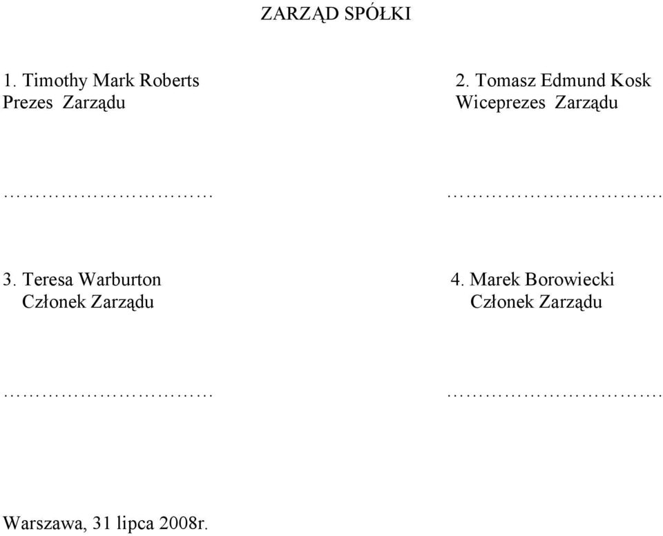 Zarządu. 3. Teresa Warburton 4.