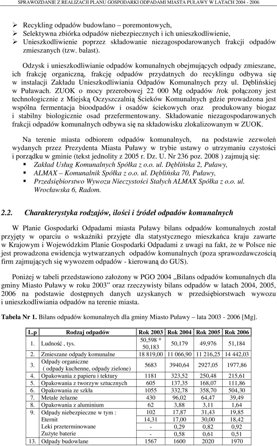 Odzysk i unieszkodliwianie odpadów komunalnych obejmujących odpady zmieszane, ich frakcję organiczną, frakcję odpadów przydatnych do recyklingu odbywa się w instalacji Zakładu Unieszkodliwiania