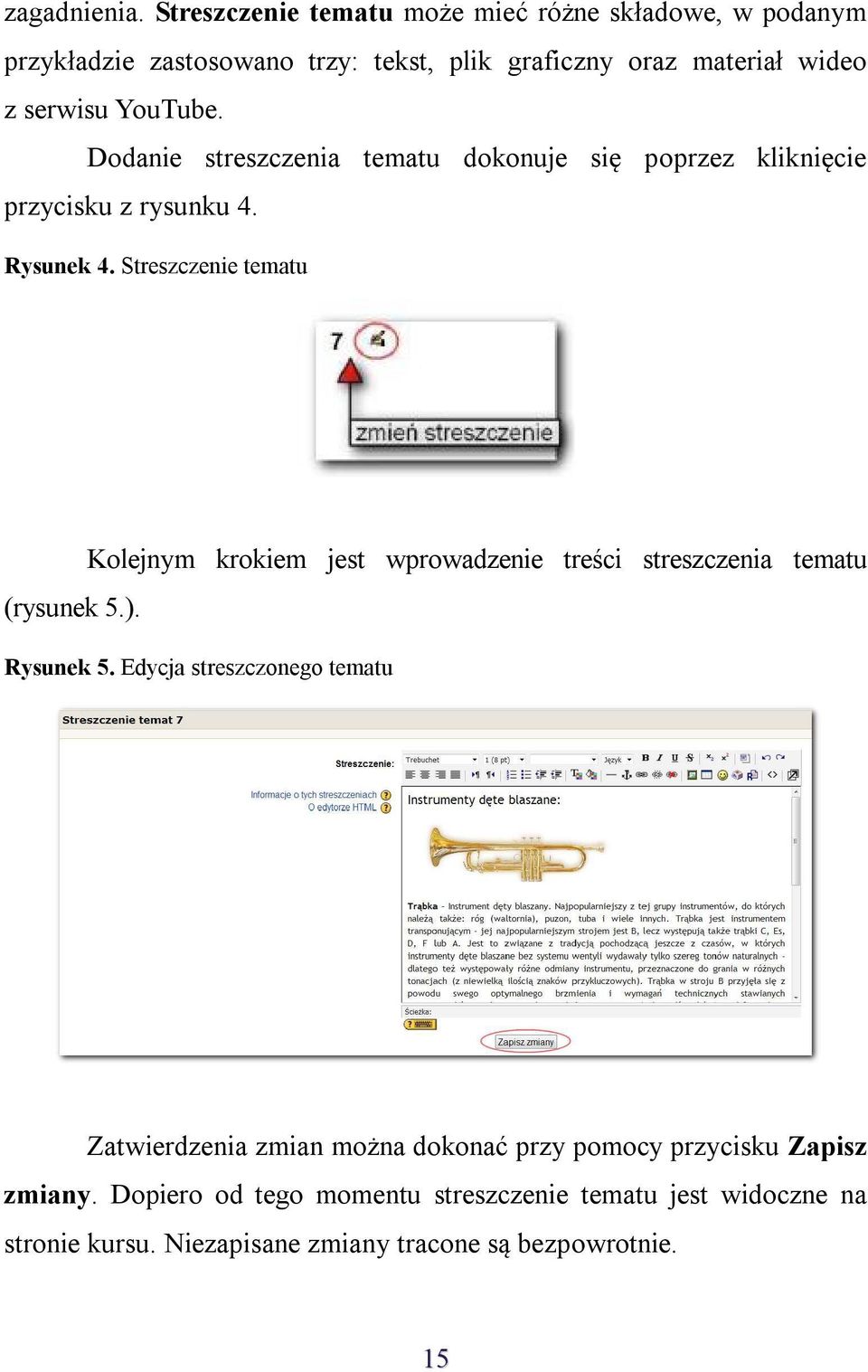 Dodanie streszczenia tematu dokonuje się poprzez kliknięcie przycisku z rysunku 4. Rysunek 4. Streszczenie tematu (rysunek 5.).