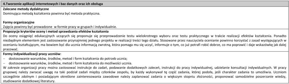 ropozycje kryteriów oceny i metod sprawdzania efektów kształcenia o oceny osiągnięć edukacyjnych uczących się proponuje się przeprowadzenie testu wielokrotnego wyboru oraz testu praktycznego w