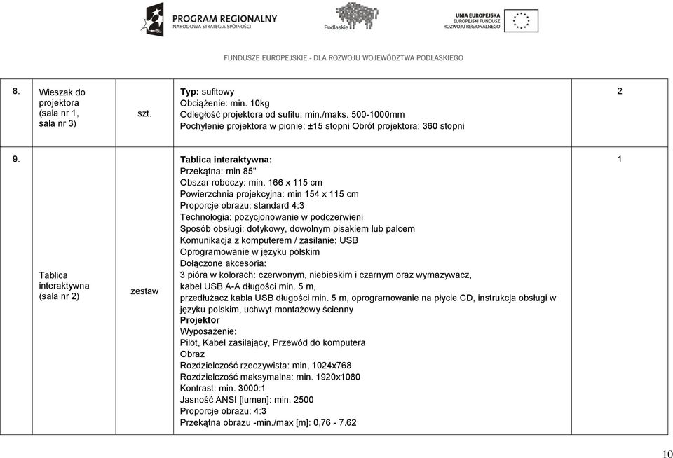 166 x 115 cm Powierzchnia projekcyjna: min 154 x 115 cm Proporcje obrazu: standard 4:3 Technologia: pozycjonowanie w podczerwieni Sposób obsługi: dotykowy, dowolnym pisakiem lub palcem Komunikacja z