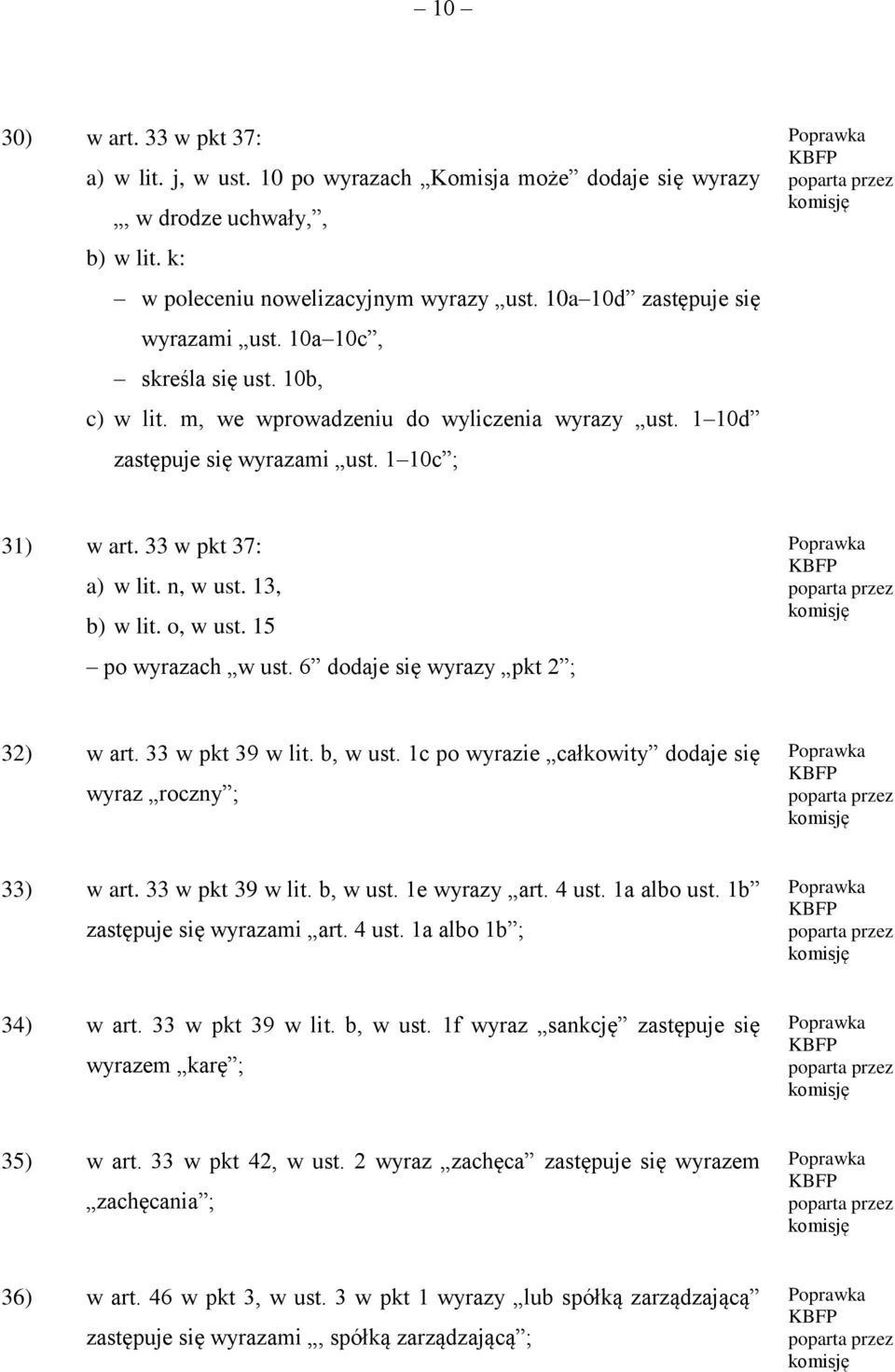 15 po wyrazach w ust. 6 dodaje się wyrazy pkt 2 ; 32) w art. 33 w pkt 39 w lit. b, w ust. 1c po wyrazie całkowity dodaje się wyraz roczny ; 33) w art. 33 w pkt 39 w lit. b, w ust. 1e wyrazy art.