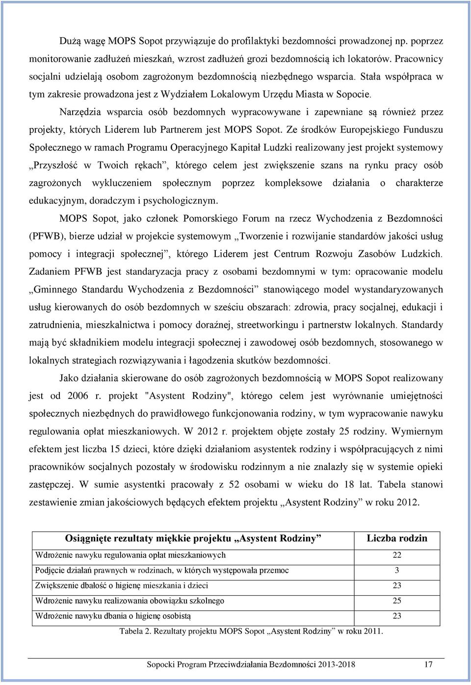 Narzędzia wsparcia osób bezdomnych wypracowywane i zapewniane są również przez projekty, których Liderem lub Partnerem jest MOPS Sopot.