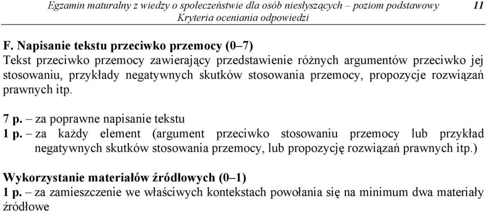 skutków stosowania przemocy, propozycje rozwiązań prawnych itp. 7 p. za poprawne napisanie tekstu 1 p.