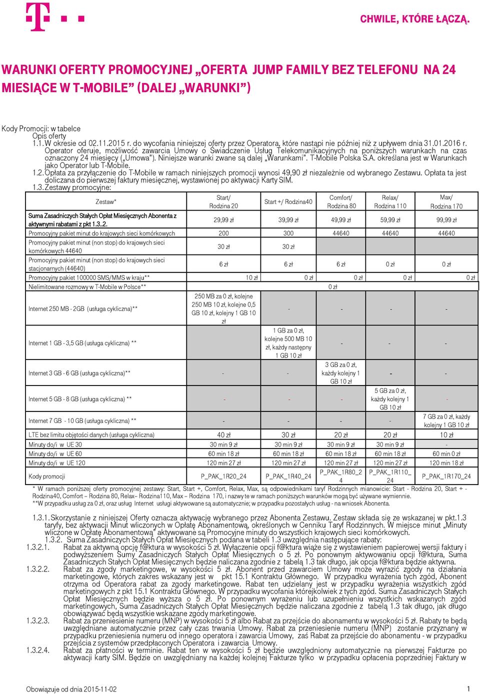 Operator oferuje, możliwość zawarcia Umowy o Świadczenie Usług Telekomunikacyjnych na poniższych warunkach na czas oznaczony 24 miesięcy ( Umowa ). Niniejsze warunki zwane są dalej Warunkami.