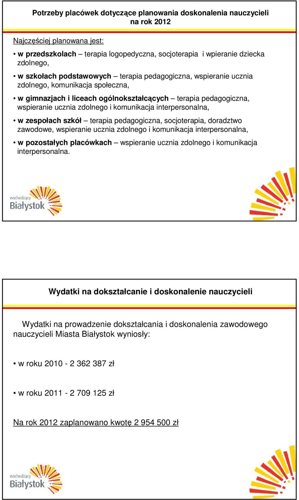 interpersonalna, w zespołach szkół terapia pedagogiczna, socjoterapia, doradztwo zawodowe, wspieranie ucznia zdolnego i komunikacja interpersonalna, w pozostałych placówkach wspieranie ucznia