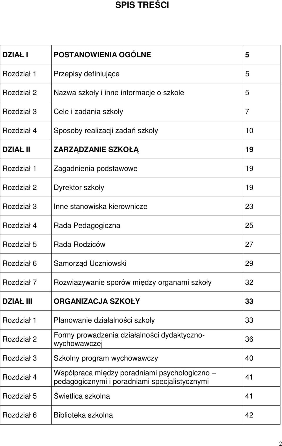 Rada Rodziców 27 Rozdział 6 Samorząd Uczniowski 29 Rozdział 7 Rozwiązywanie sporów między organami szkoły 32 DZIAŁ III ORGANIZACJA SZKOŁY 33 Rozdział 1 Planowanie działalności szkoły 33 Rozdział 2