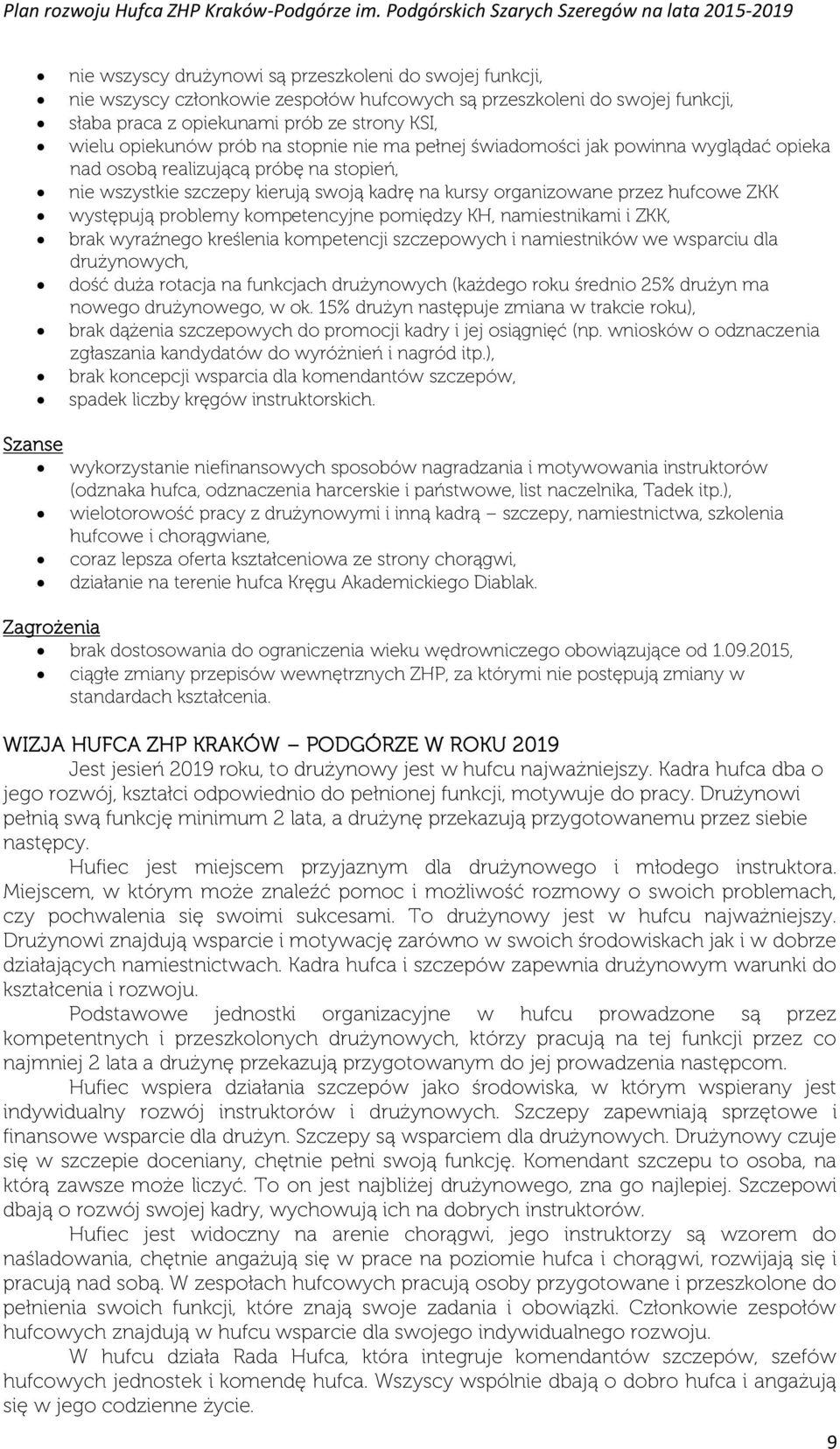 problemy kompetencyjne pomiędzy KH, namiestnikami i ZKK, brak wyraźnego kreślenia kompetencji szczepowych i namiestników we wsparciu dla drużynowych, dość duża rotacja na funkcjach drużynowych