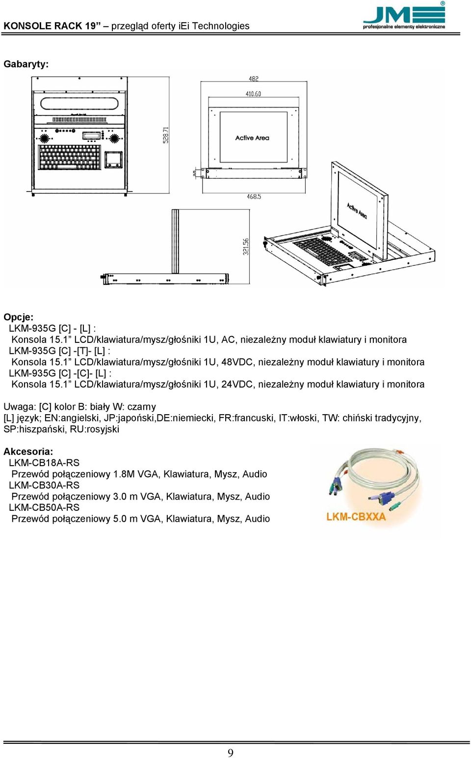 1 LCD/klawiatura/mysz/głośniki 1U, 24VDC, niezależny moduł klawiatury i monitora Uwaga: [C] kolor B: biały W: czarny [L] język; EN:angielski, JP:japoński,DE:niemiecki, FR:francuski,