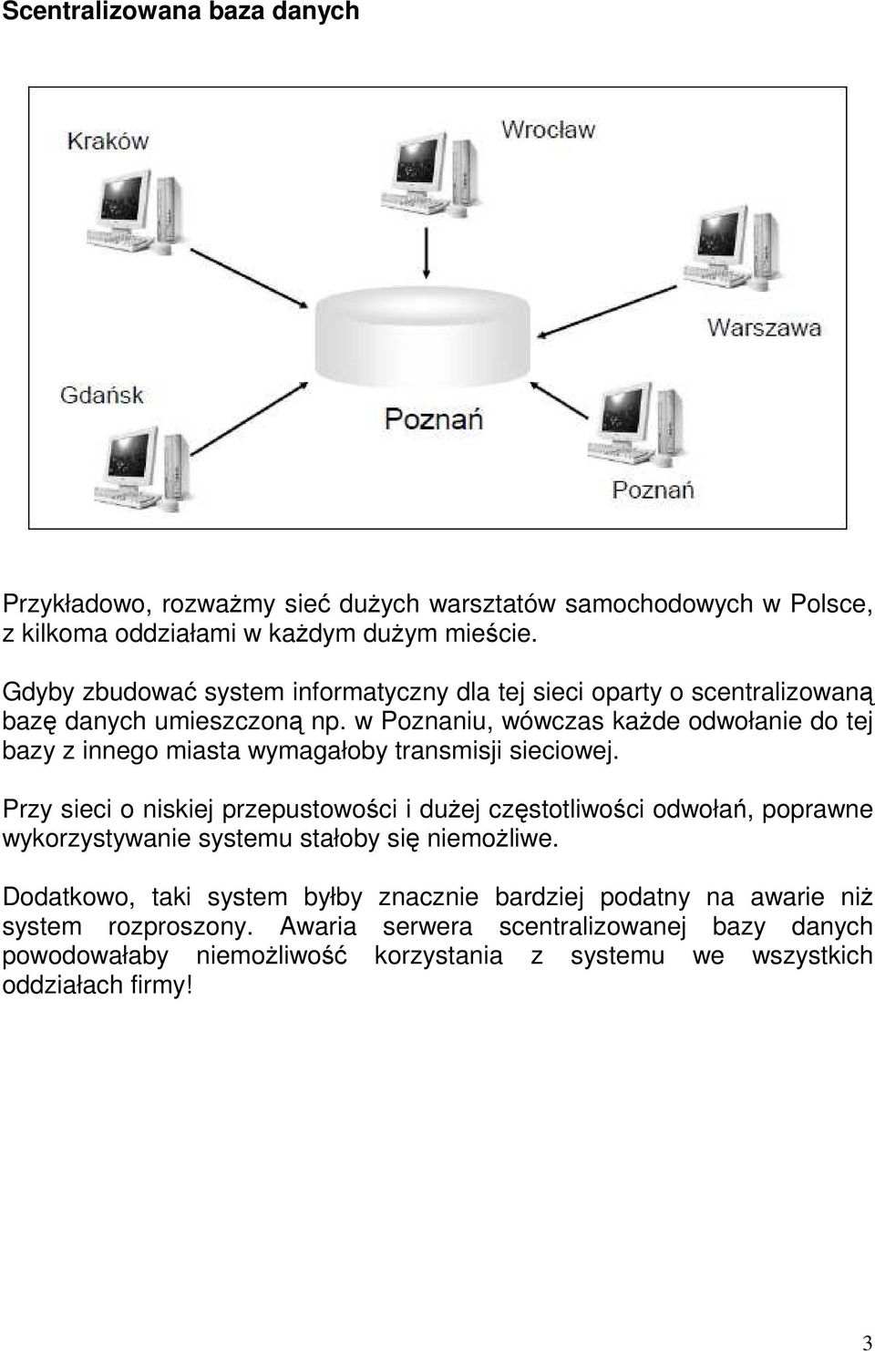 w Poznaniu, wówczas każde odwołanie do tej bazy z innego miasta wymagałoby transmisji sieciowej.