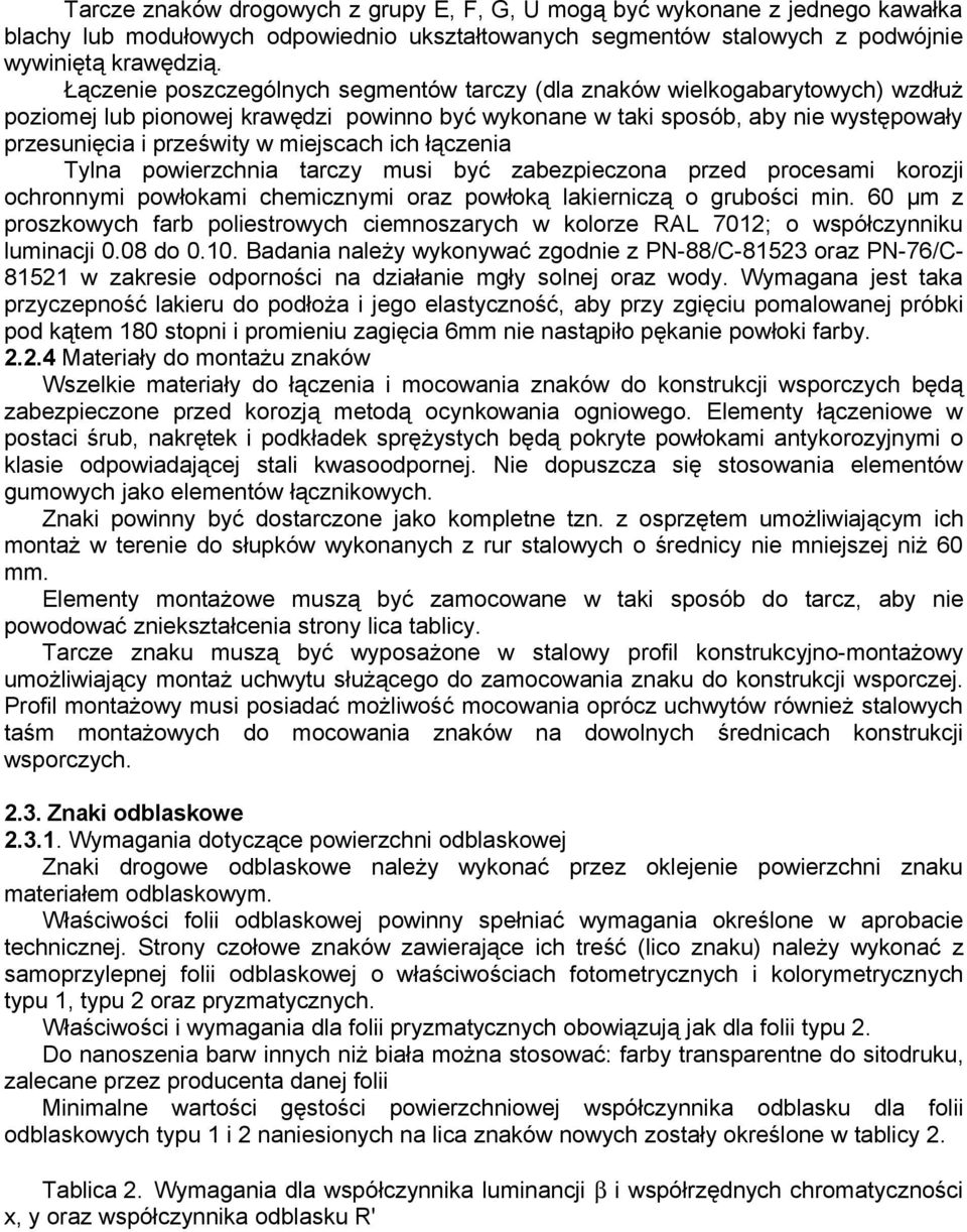 miejscach ich łączenia Tylna powierzchnia tarczy musi być zabezpieczona przed procesami korozji ochronnymi powłokami chemicznymi oraz powłoką lakierniczą o grubości min.