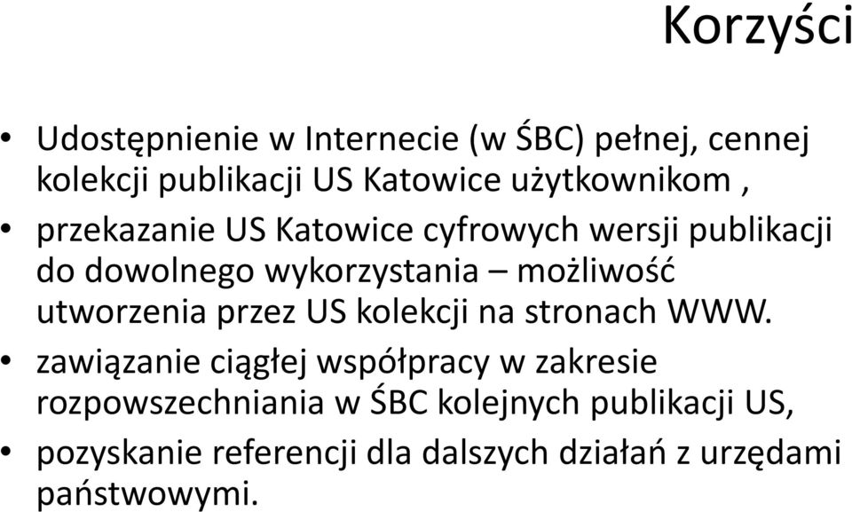 możliwość utworzenia przez US kolekcji na stronach WWW.