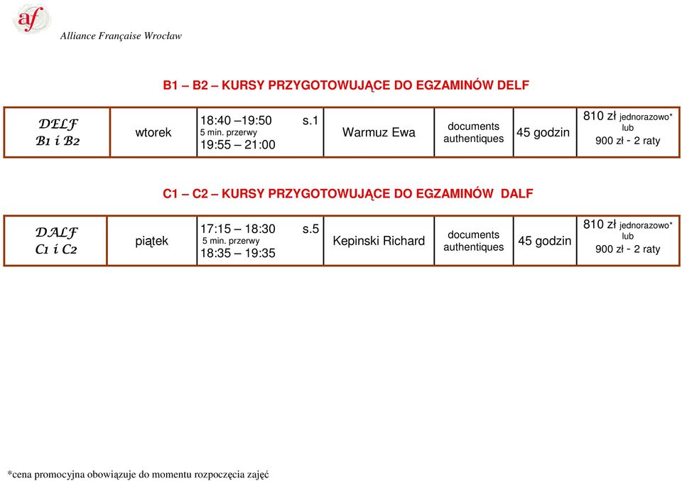 raty C1 C2 KURSY PRZYGOTOWUJĄCE DO EGZAMINÓW DALF DALF C1 i C2 piątek 17:15