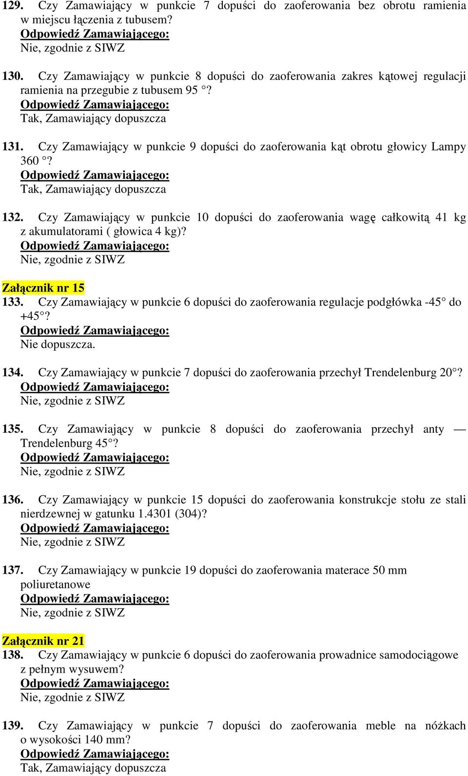 132. Czy Zamawiający w punkcie 10 dopuści do zaoferowania wagę całkowitą 41 kg z akumulatorami ( głowica 4 kg)? Załącznik nr 15 133.