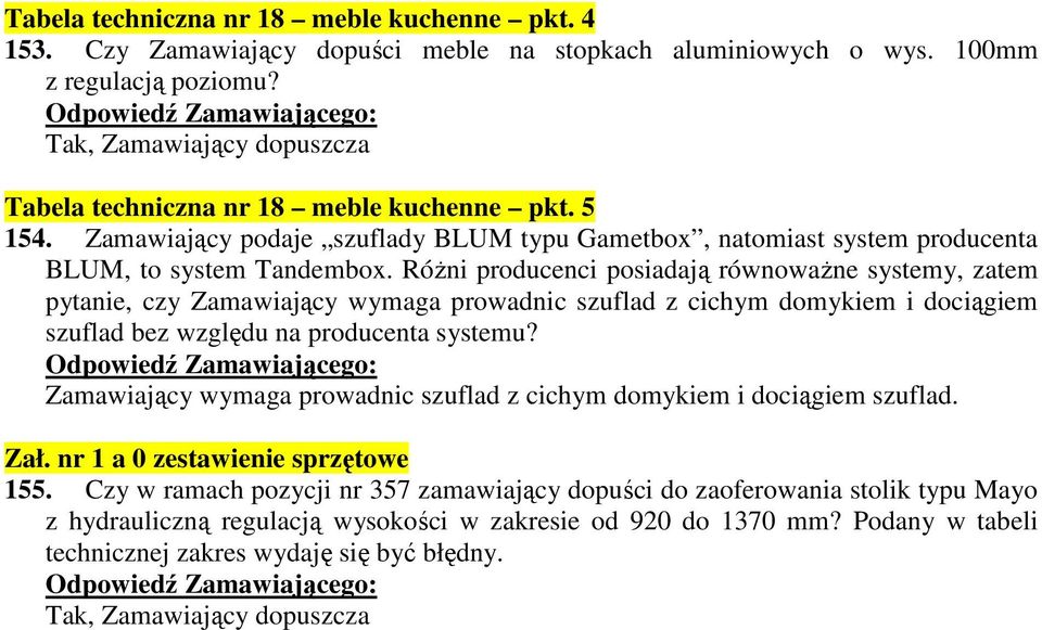 Różni producenci posiadają równoważne systemy, zatem pytanie, czy Zamawiający wymaga prowadnic szuflad z cichym domykiem i dociągiem szuflad bez względu na producenta systemu?