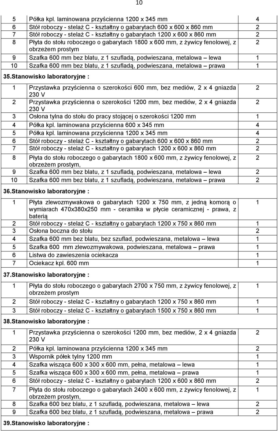 stołu roboczego o gabarytach 1800 x 600 mm, z żywicy fenolowej, z 2 obrzeżem prostym 9 Szafka 600 mm bez blatu, z 1 szufladą, podwieszana, metalowa lewa 1 10 Szafka 600 mm bez blatu, z 1 szufladą,