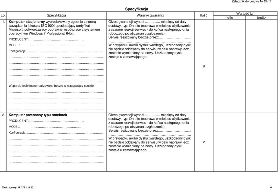 64bit Konfiguracja:... Serwis realizowany będzie przez:... W przypadku awarii dysku twardego, uszkodzony dysk nie będzie oddawany do serwisu w celu naprawy lecz zostanie wymieniony na nowy.