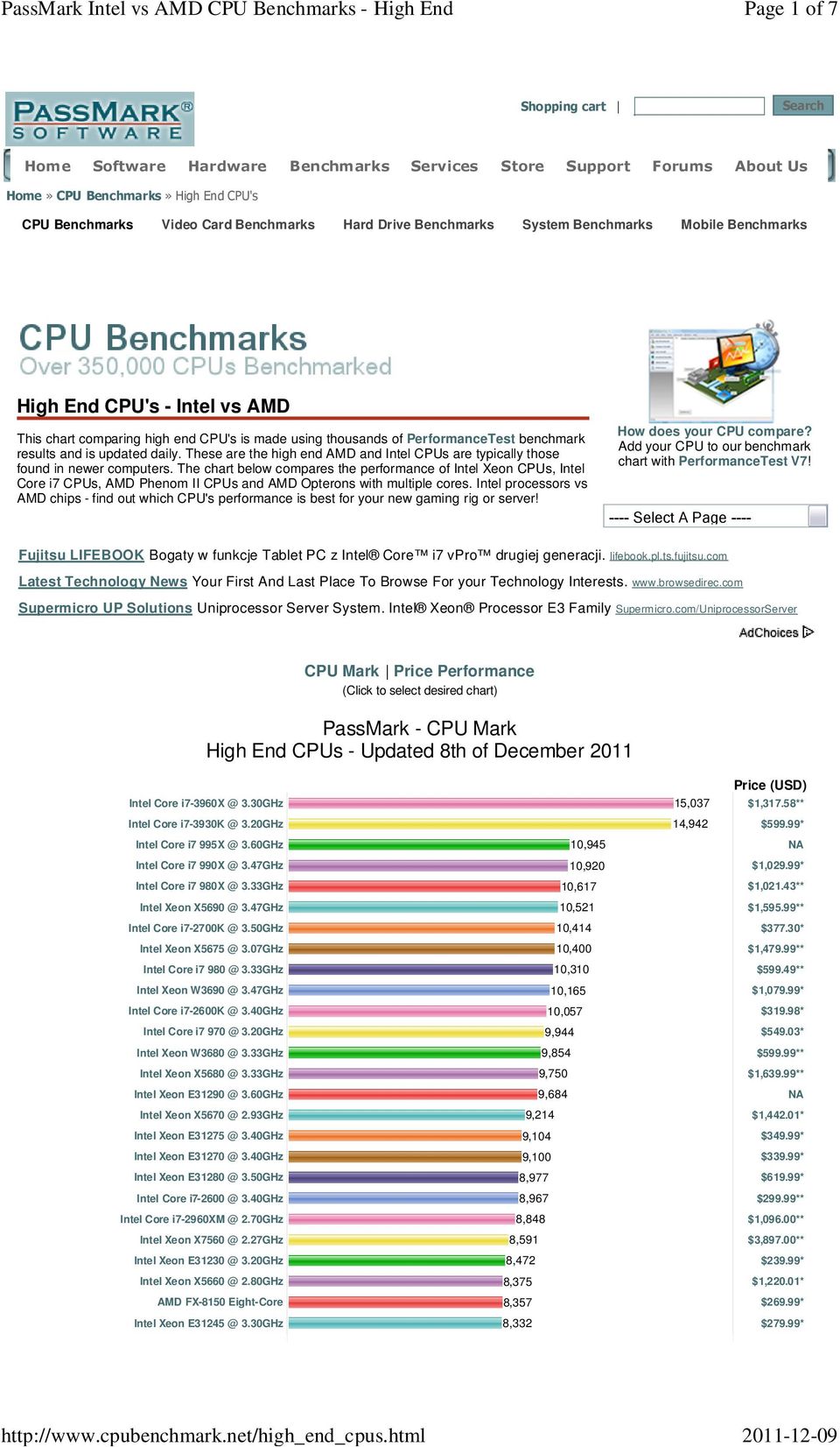 Hard Drive Benchmarks System Benchmarks Mobile Benchmarks High End CPU's - Intel vs AMD This chart comparing high end CPU's is made using thousands of PerformanceTest benchmark results and is updated