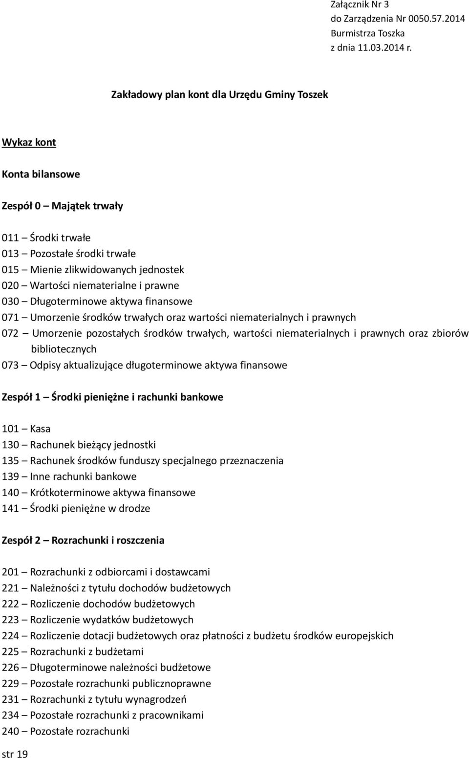 niematerialne i prawne 030 Długoterminowe aktywa finansowe 071 Umorzenie środków trwałych oraz wartości niematerialnych i prawnych 072 Umorzenie pozostałych środków trwałych, wartości niematerialnych