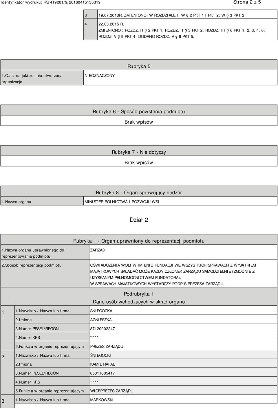 Czas, na jaki została utworzona organizacja NIEOZNACZONY Rubryka 6 - Sposób powstania podmiotu Rubryka 7 - Nie dotyczy Rubryka 8 - Organ sprawujący nadzór 1.