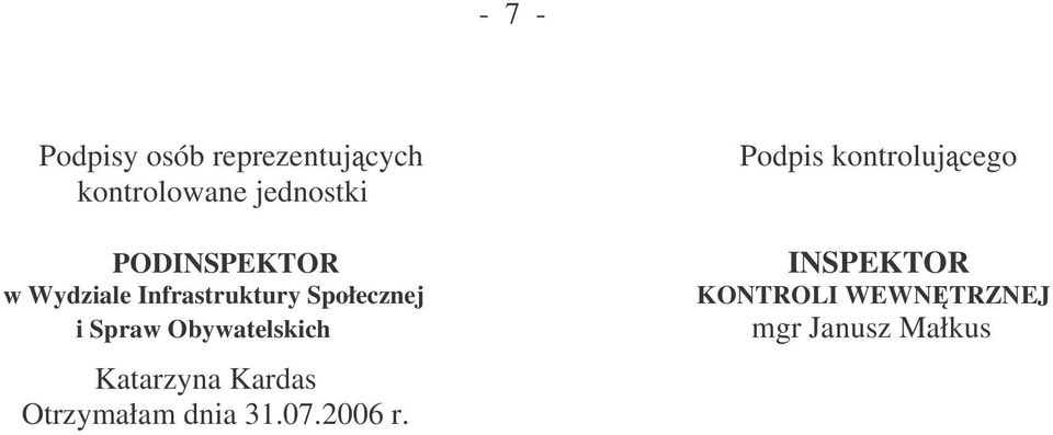 Obywatelskich Katarzyna Kardas Otrzymałam dnia 31.07.2006 r.