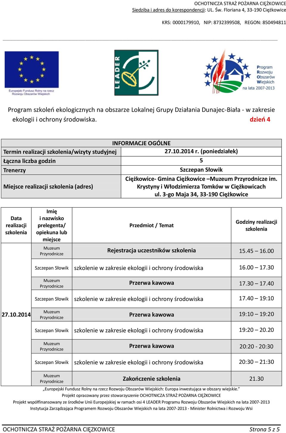 30 szkolenie w zakresie ekologii i ochrony środowiska 17.40 19:10 