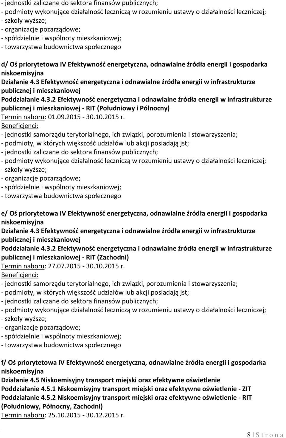 3 Efektywność energetyczna i odnawialne źródła energii w infrastrukturze publicznej i mieszkaniowej Poddziałanie 4.3.2 Efektywność energetyczna i odnawialne źródła energii w infrastrukturze publicznej i mieszkaniowej - RIT (Południowy i Północny) Termin naboru: 01.