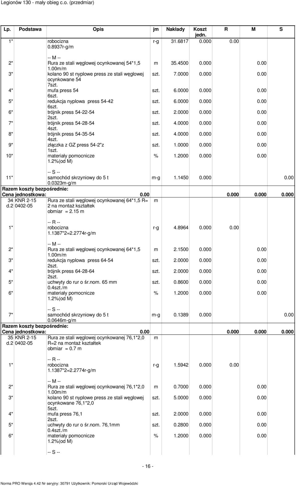 54-35-54 4 9* złączka z GZ press 54-2"z 1 10* ateriały poocnicze 1.2%(od M) 35.4500 0.000 0.00 7.0000 0.000 0.00 6.0000 0.000 0.00 6.0000 0.000 0.00 2.0000 0.000 0.00 4.0000 0.000 0.00 4.0000 0.000 0.00 1.