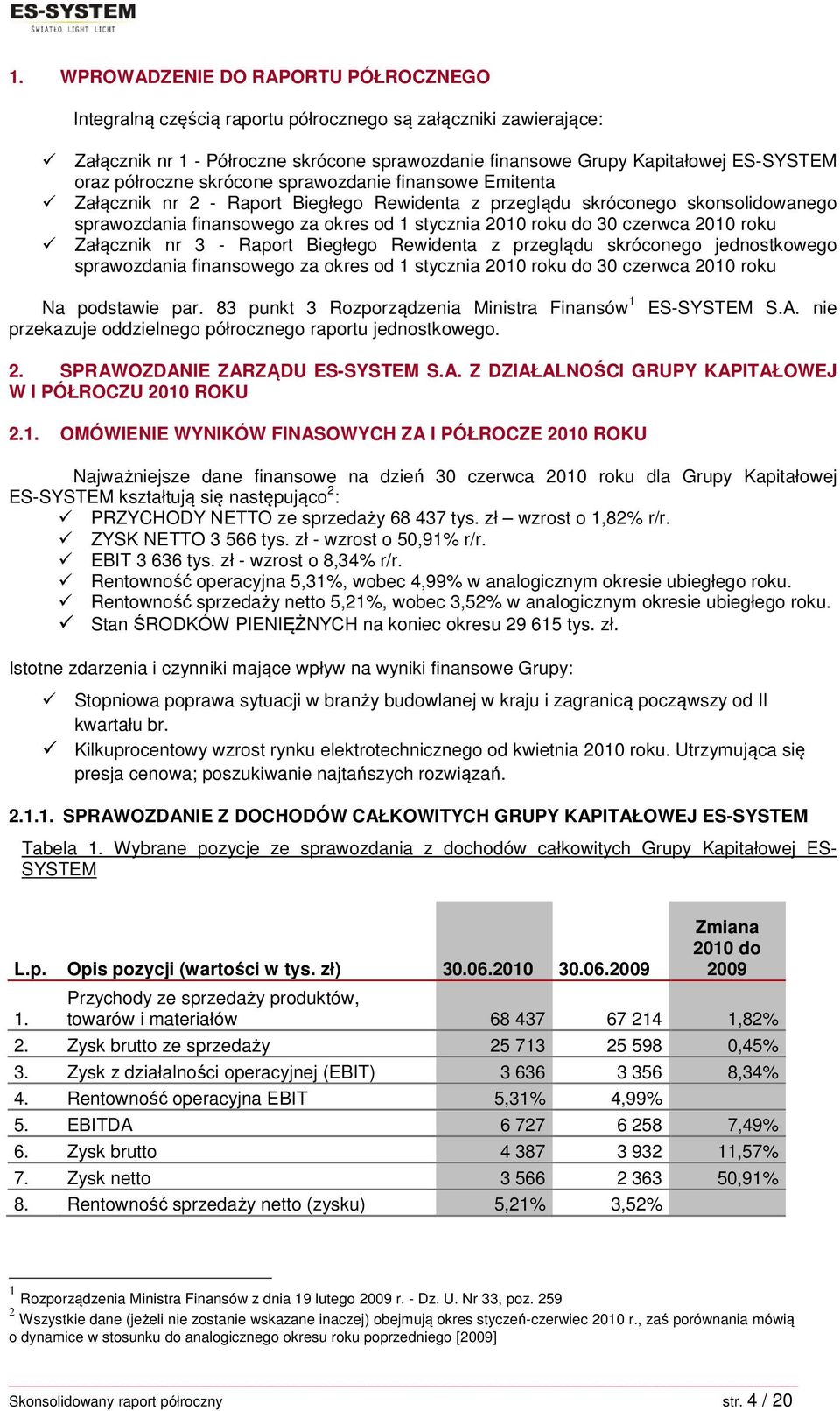 czerwca 2010 roku Załącznik nr 3 - Raport Biegłego Rewidenta z przeglądu skróconego jednostkowego sprawozdania finansowego za okres od 1 stycznia 2010 roku do 30 czerwca 2010 roku Na podstawie par.