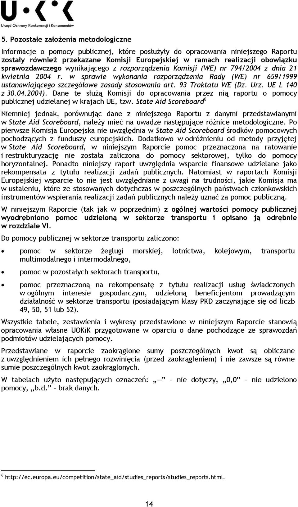 w sprawie wykonania rozporządzenia Rady (WE) nr 659/1999 ustanawiającego szczegółowe zasady stosowania art. 93 Traktatu WE (Dz. Urz. UE L 140 z 30.04.2004).