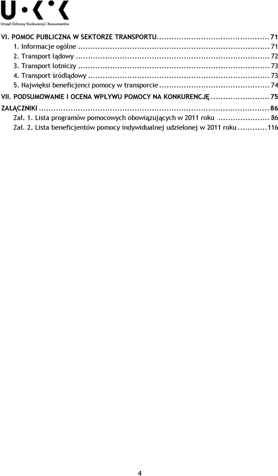 PODSUMOWANIE I OCENA WPŁYWU POMOCY NA KONKURENCJĘ... 75 ZAŁĄCZNIKI... 86 Zał. 1.