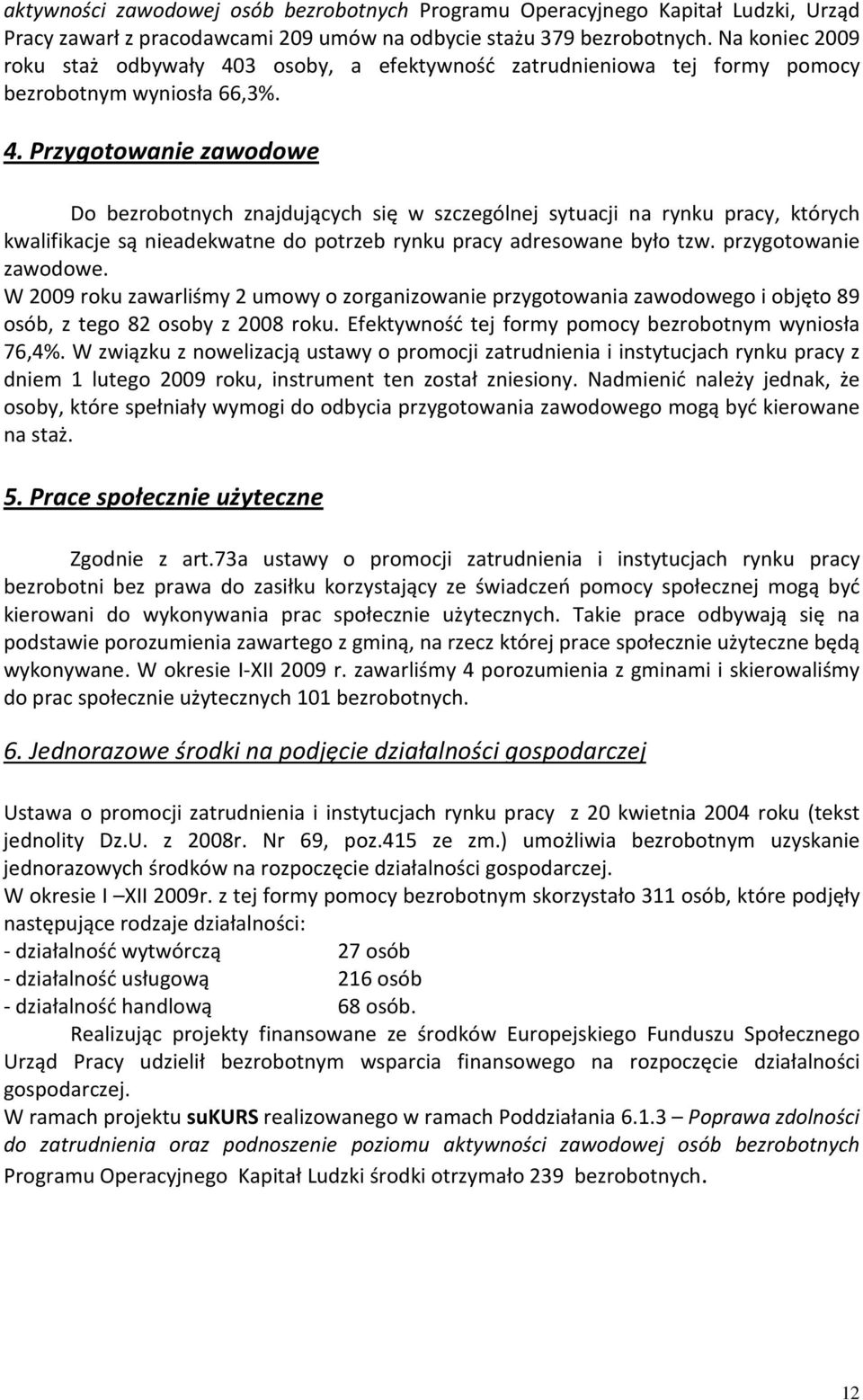 3 osoby, a efektywność zatrudnieniowa tej formy pomocy bezrobotnym wyniosła 66,3%. 4.