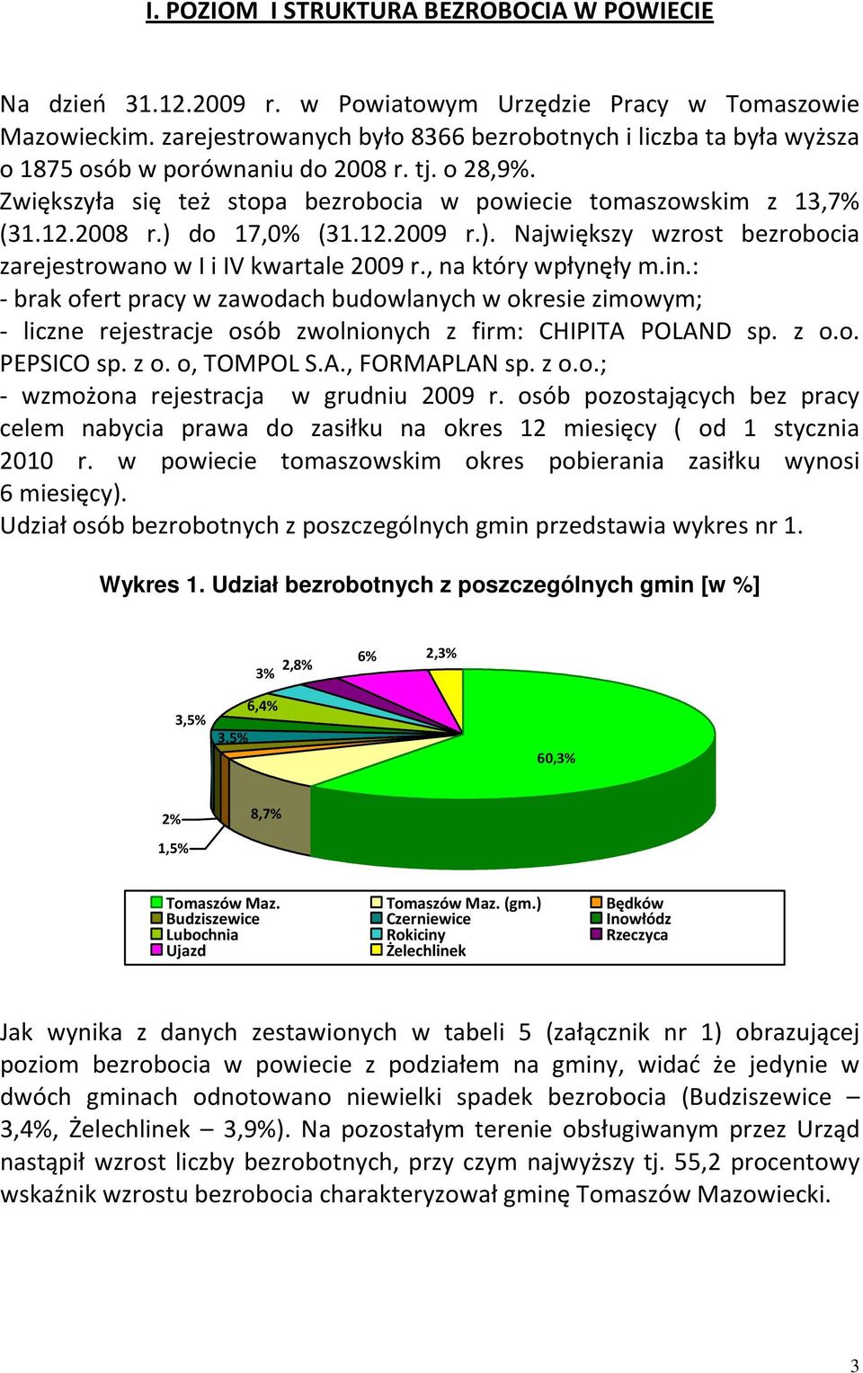 12.2009 r.). Największy wzrost bezrobocia zarejestrowano w I i IV kwartale 2009 r., na który wpłynęły m.in.