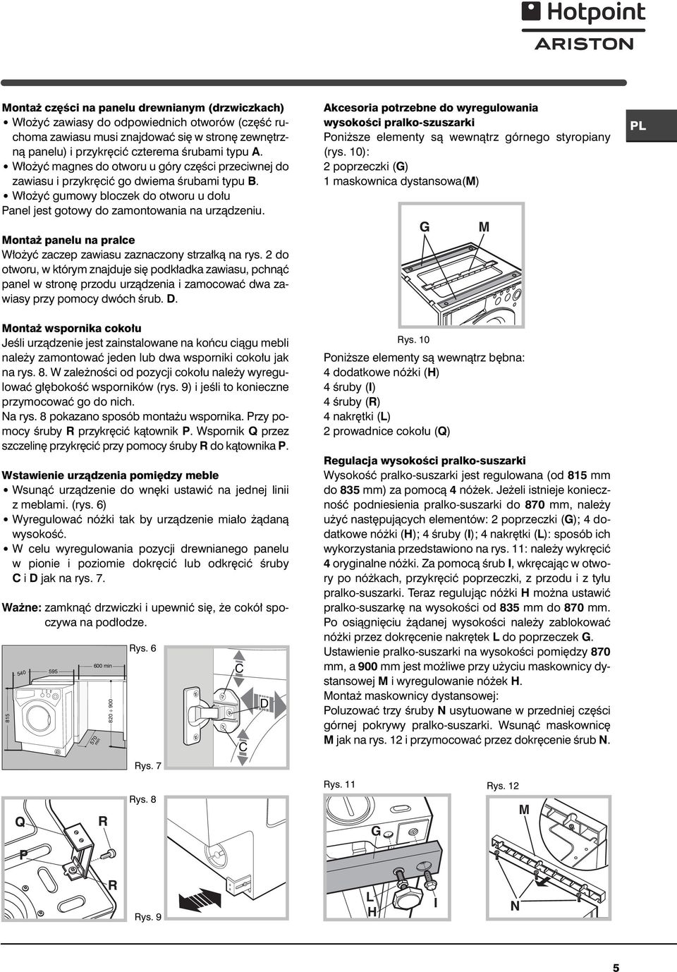 Monta panelu na pralce W o yç zaczep zawiasu zaznaczony strza kà na rys.