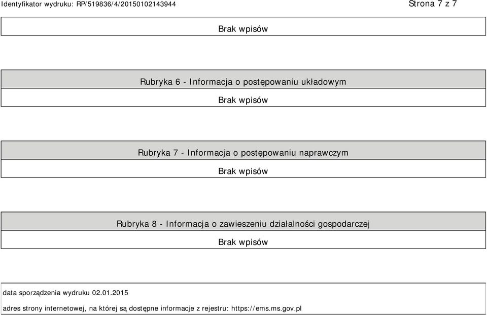 działalności gospodarczej data sporządzenia wydruku 02.01.