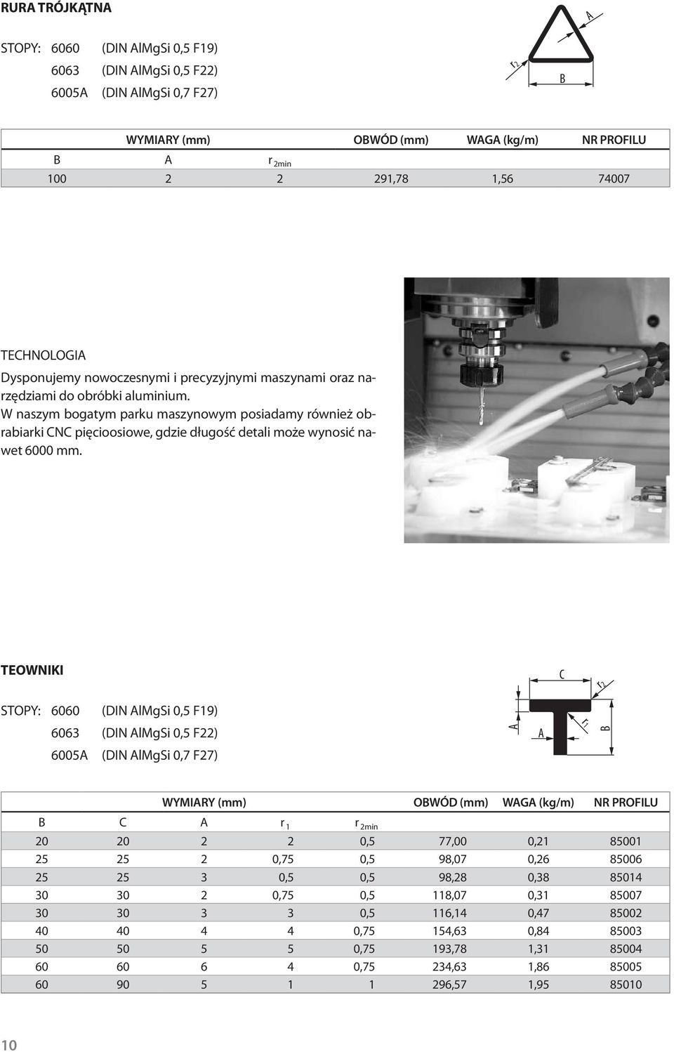 TEOWNIKI STOPY: 00 (IN lmgsi 0,5 F19) 03 (IN lmgsi 0,5 F22) 005 (IN lmgsi 0,7 F27) r 1 WYMIRY (mm) OWÓ (mm) WG (kg/m) NR PROFILU r 1 min 20 20 2 2 0,5 77,00 0,21 5001 25 25 2 0,75 0,5 9,07 0,2 500