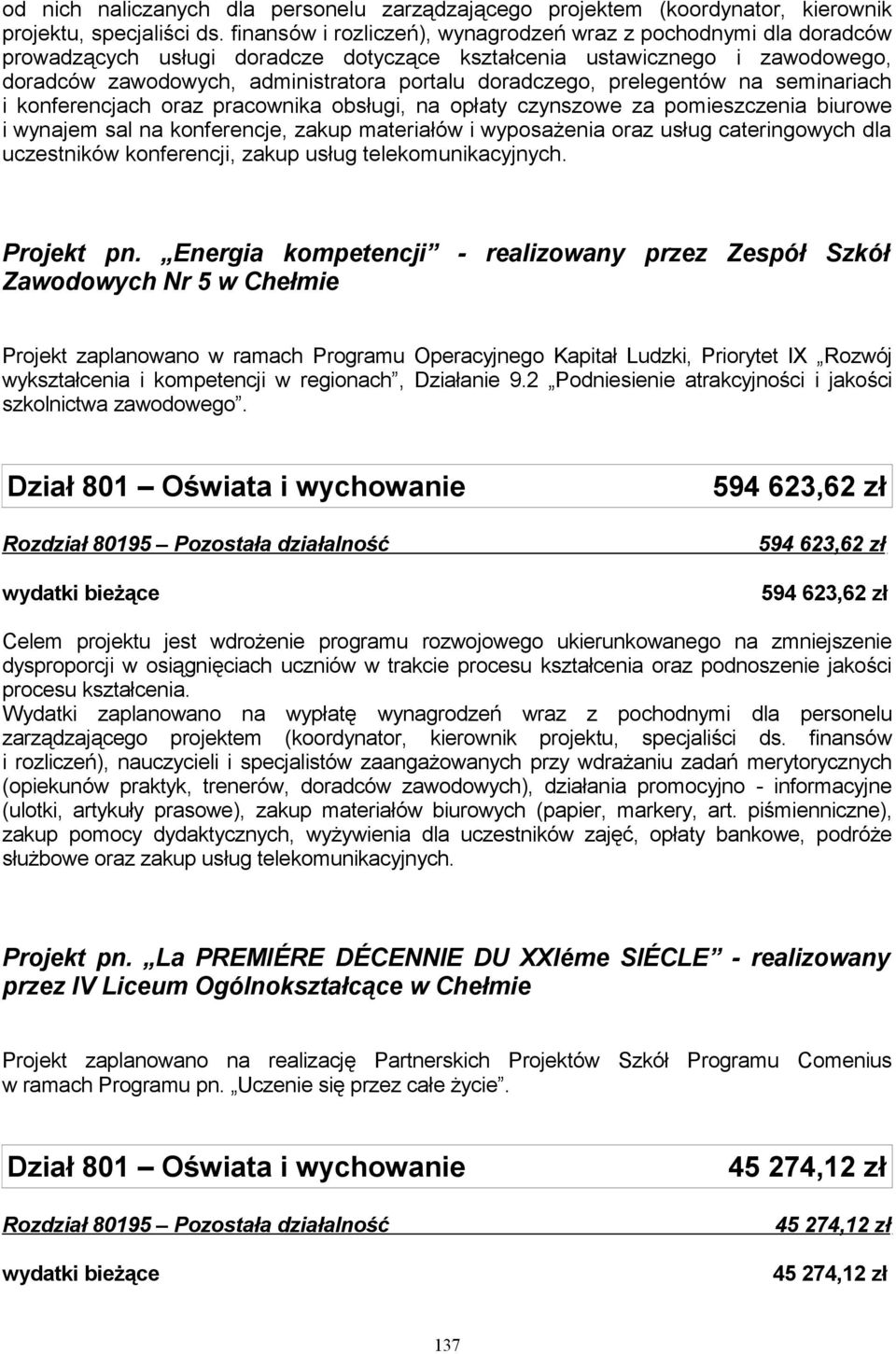 prelegentów na seminariach i konferencjach oraz pracownika obsługi, na opłaty czynszowe za pomieszczenia biurowe i wynajem sal na konferencje, zakup materiałów i wyposażenia oraz usług cateringowych