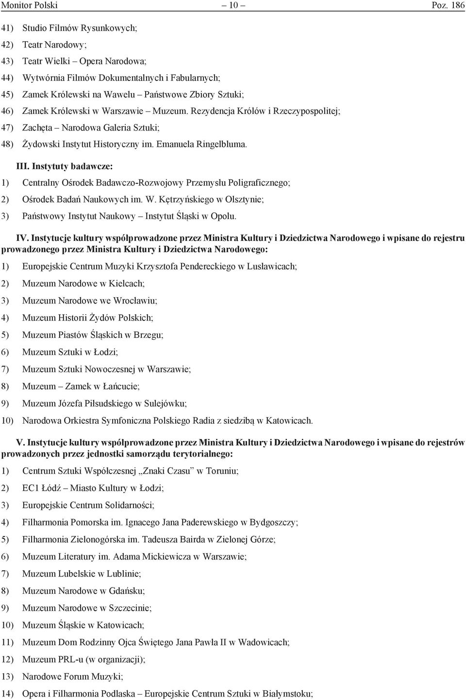 Zamek Królewski w Warszawie Muzeum. Rezydencja Królów i Rzeczypospolitej; 47) Zachęta Narodowa Galeria Sztuki; 48) Żydowski Instytut Historyczny im. Emanuela Ringelbluma. III.