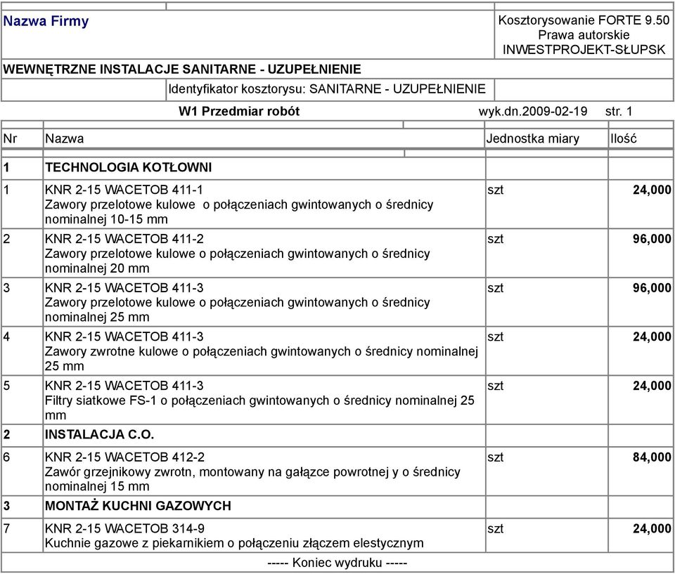 przelotowe kulowe o połączeniach gwintowanych o średnicy nominalnej 20 mm 3 KNR 2-15 WACETOB 411-3 Zawory przelotowe kulowe o połączeniach gwintowanych o średnicy nominalnej 25 mm 4 KNR 2-15 WACETOB