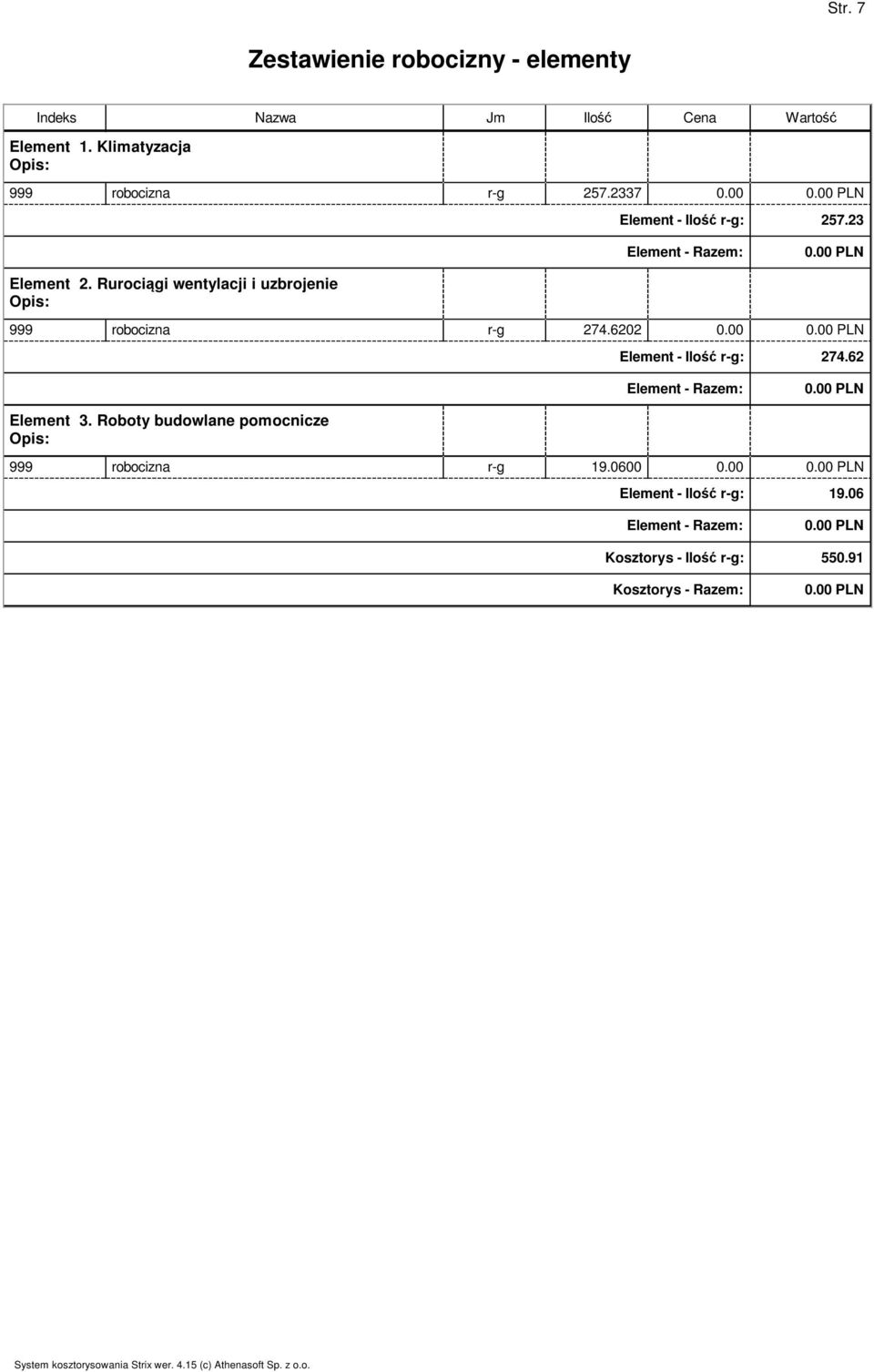 Rurocigi wentylacji i uzbrojenie 999 robocizna r-g 274.6202 0.00 Element - Ilo r-g: 274.