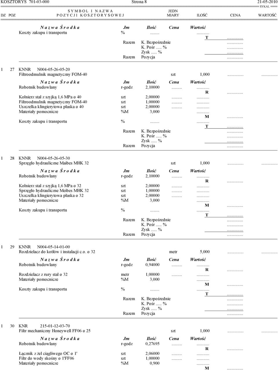 .. 1 28 KNNR N004-05-26-05-30 Sprzęgło hydrauliczne Maibes MHK 32 szt 1,000...... Robotnik budowlany r-godz 2,10000.... Kołnierz stal z szyjką 1,6 MPa ø 32 szt 2,00000.
