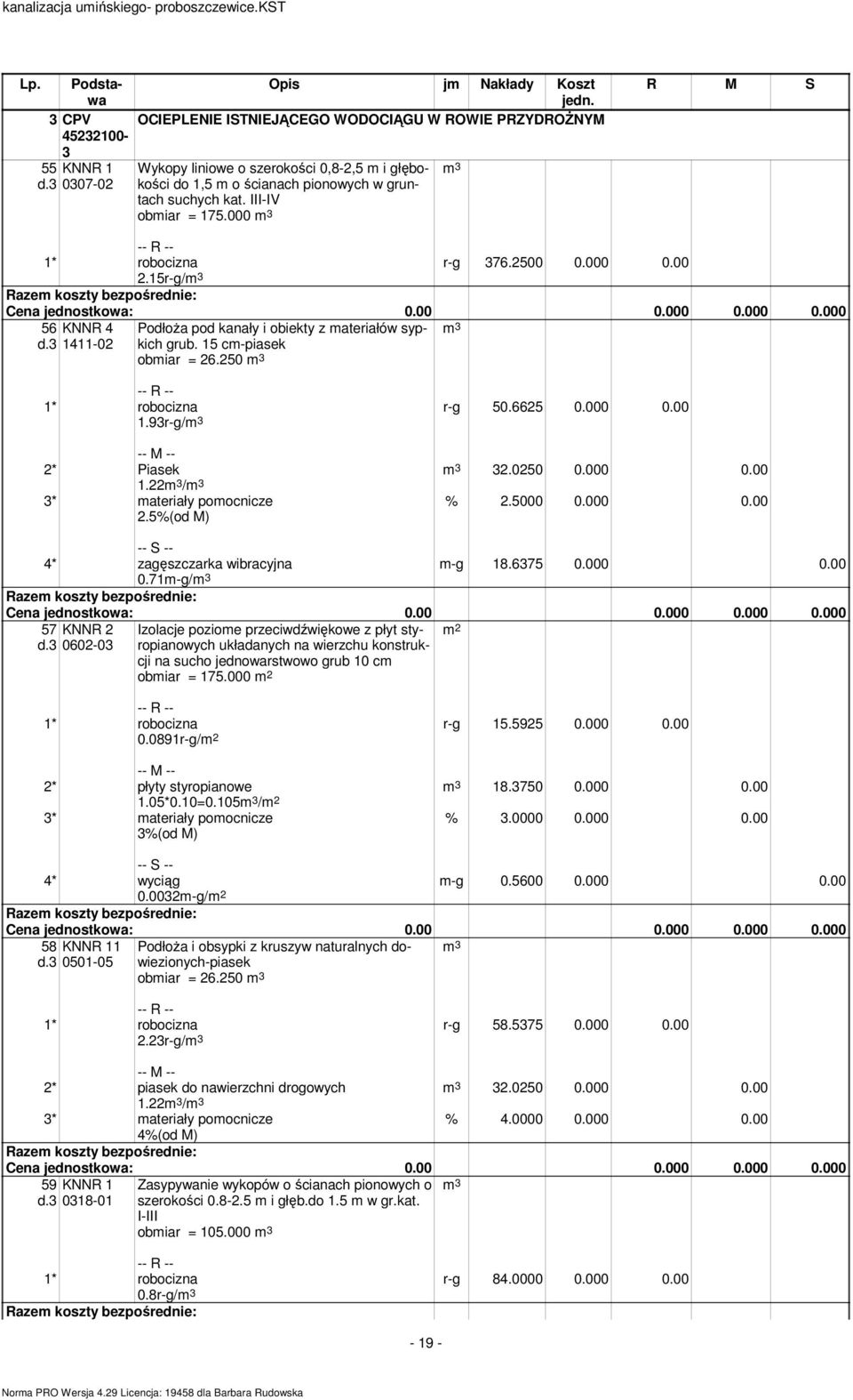 000 320250 0000 000 2* Piasek 122 / m-g 186375 0000 000 4* zagęszczarka wibracyjna 071m-g/ 57 d3 KNNR 2 0602-03 Izolacje poziome przeciwdźwiękowe z płyt styropianowych układanych na wierzchu