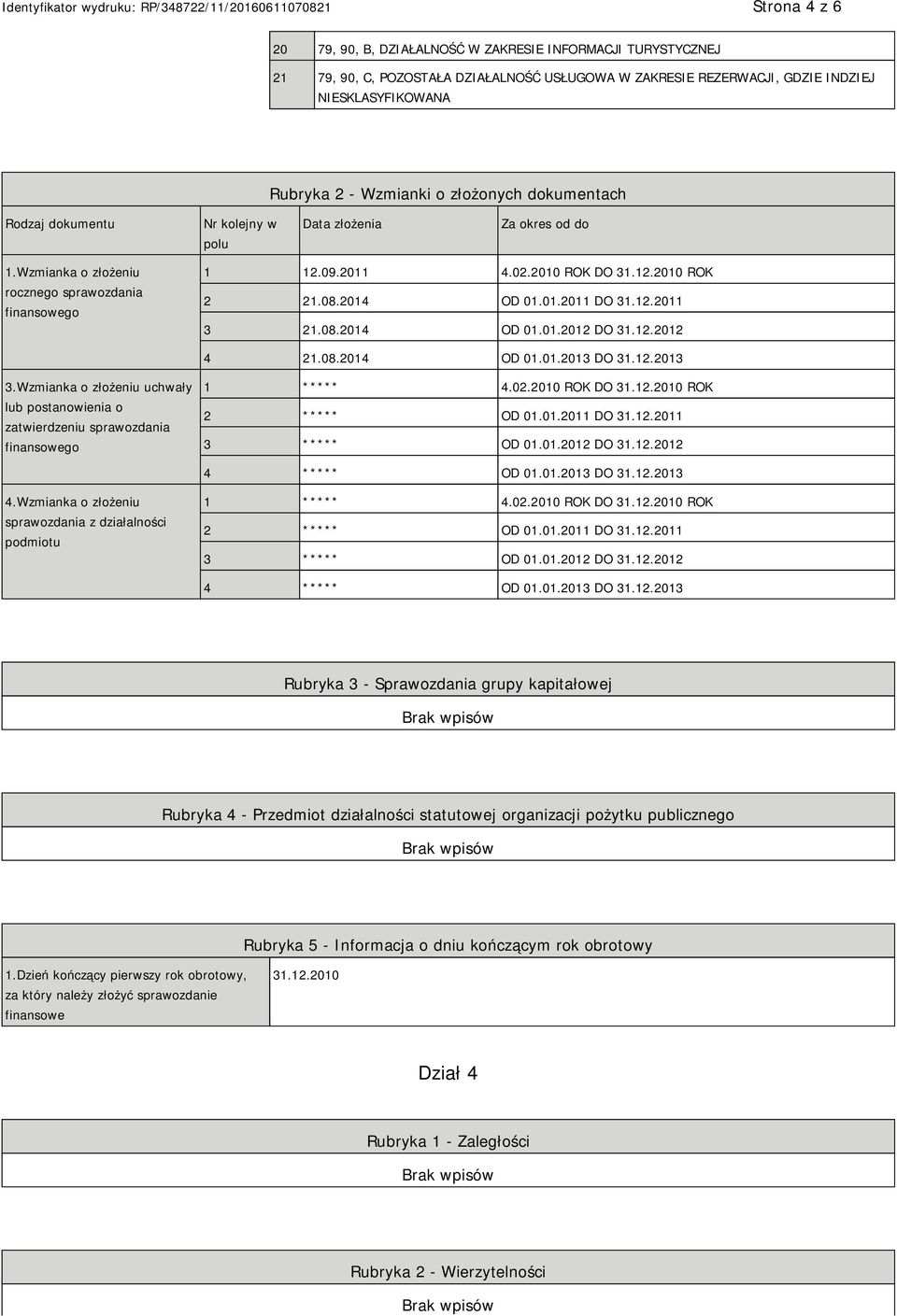 2014 OD 01.01.2011 DO 31.12.2011 3 21.08.2014 OD 01.01.2012 DO 31.12.2012 4 21.08.2014 OD 01.01.2013 DO 31.12.2013 3.