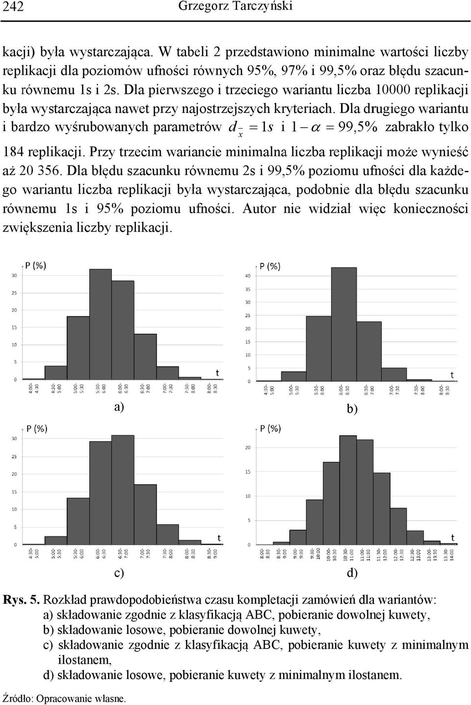 Dla drugiego wariantu i bardzo wyśrubowanych parametrów d x = 1ss i 1 α = 99,,5% zabrakło tylko 184 replikacji. Przy trzecim wariancie minimalnaa liczba replikacji może wynieść aż 20 356.