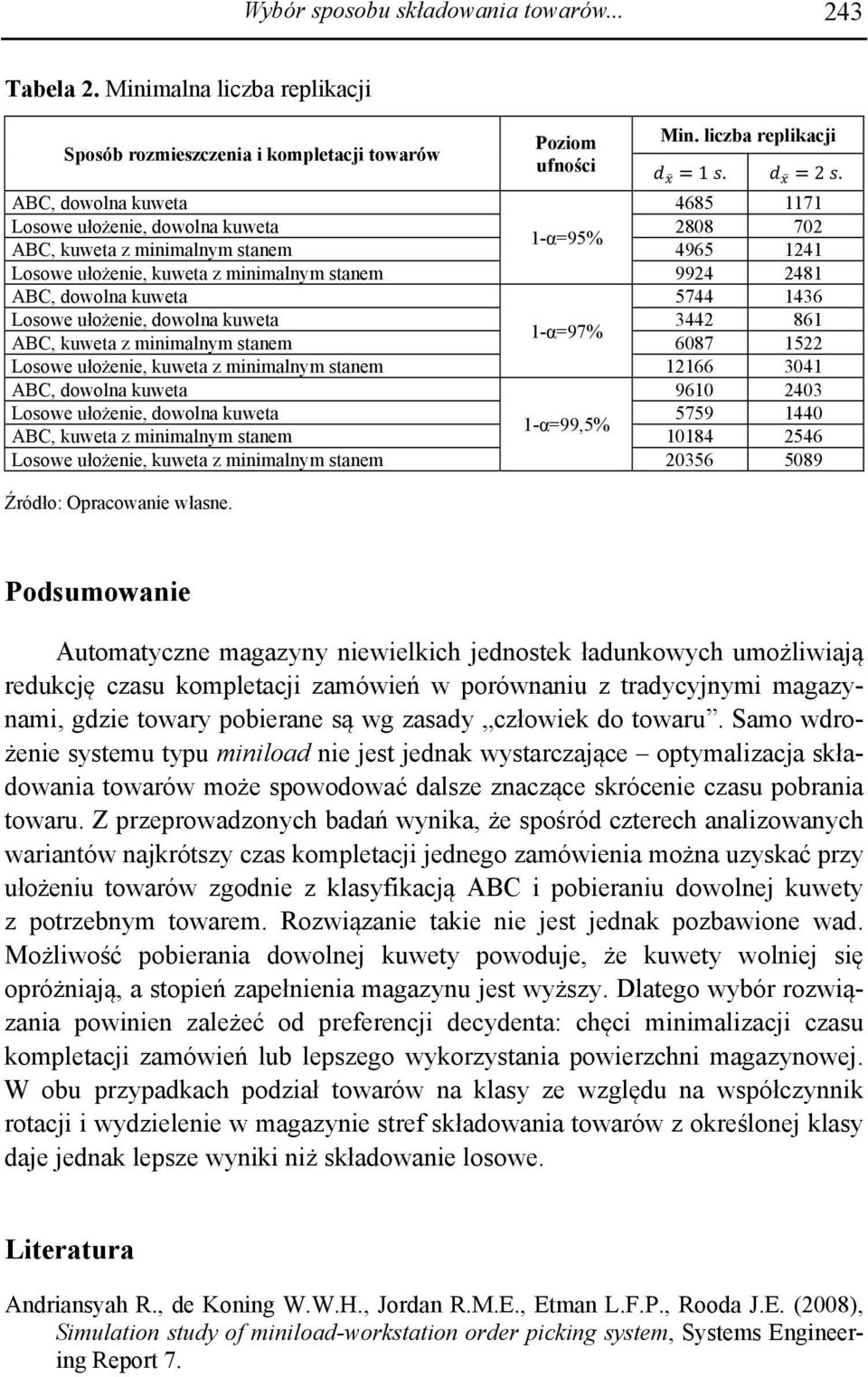 1436 Losowe ułożenie, dowolna kuweta 3442 861 1-α=97% ABC, kuweta z minimalnym stanem 6087 1522 Losowe ułożenie, kuweta z minimalnym stanem 12166 3041 ABC, dowolna kuweta 9610 2403 Losowe ułożenie,