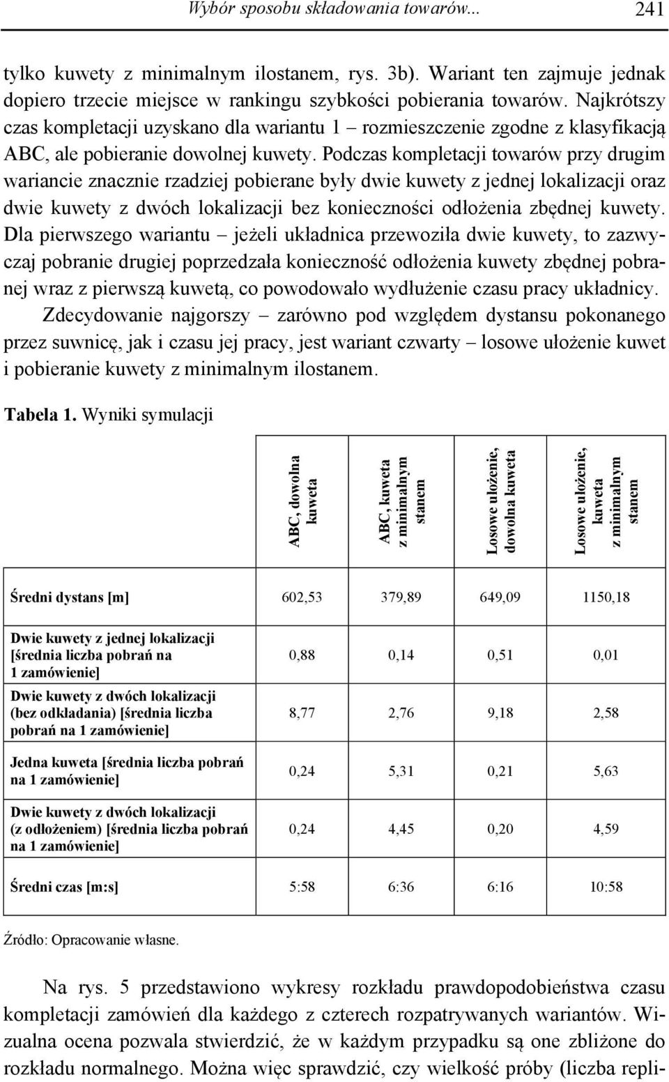 Podczas kompletacji towarów przy drugim wariancie znacznie rzadziej pobierane były dwie kuwety z jednej lokalizacji oraz dwie kuwety z dwóch lokalizacji bez konieczności odłożenia zbędnej kuwety.