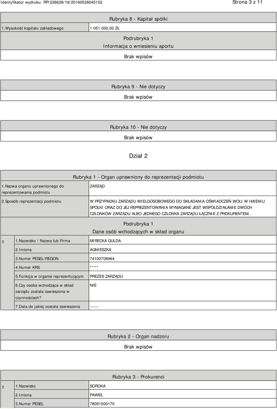 podmiotu 1.Nazwa organu uprawnionego do reprezentowania podmiotu 2.