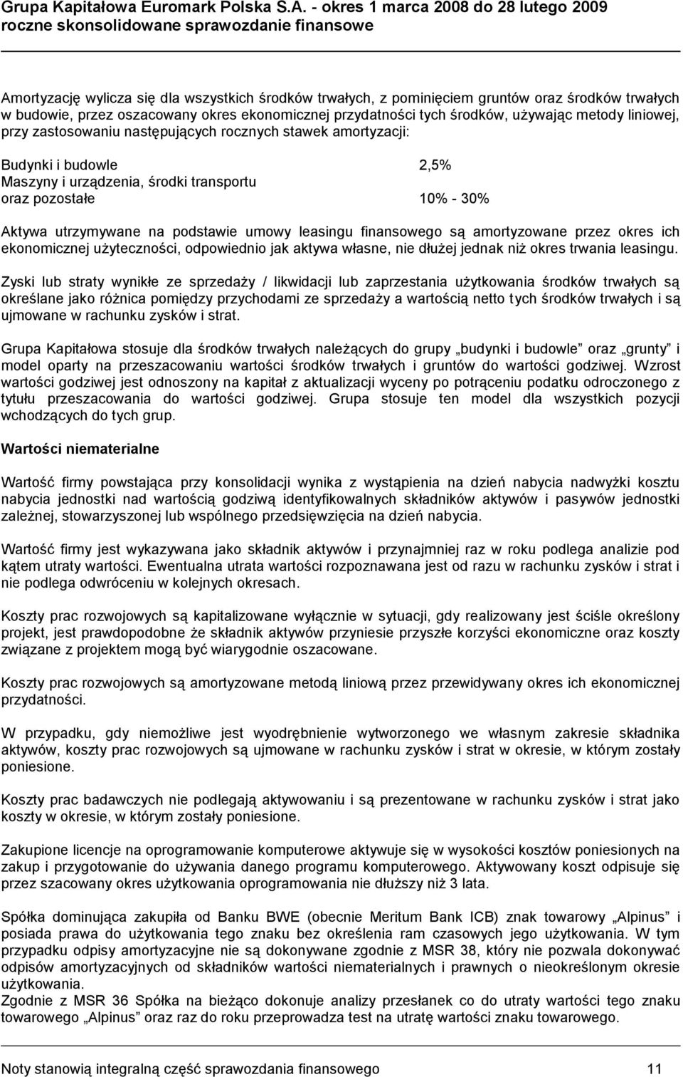 leasingu finansowego są amortyzowane przez okres ich ekonomicznej użyteczności, odpowiednio jak aktywa własne, nie dłużej jednak niż okres trwania leasingu.